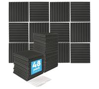 Harbour Housewares 48x Acoustic Panels with Double Sided Tape - 2.5 x 30 x 30cm (1" x 12" x 12") - Adhesive Noise Dampening Studio Foam Sound Proof Tile Gaming Soundproofing Music Noise Panel Pad
