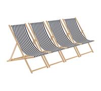 Harbour Housewares 4x Folding Wooden Deck Chairs - Adjustable Wood Frame Canvas Seat in Black Harbour Housewares Black