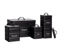 Harbour Housewares 5 Piece Kitchen Canisters Set - Black - Vintage Metal Storage Caddy Tin Jar
