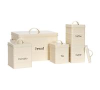Harbour Housewares 5 Piece Kitchen Canisters Set - Cream - Vintage Metal Storage Caddy Tin Jar