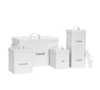 Harbour Housewares 5 Piece Kitchen Canisters Set - White - Vintage Metal Storage Caddy Tin Jar