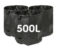 Harbour Housewares 500L Garden Waste Bags With Handles - Black - 3X Large Strong Reusable Plastic Heavy Duty Gardening Rubbish Refuse Sacks