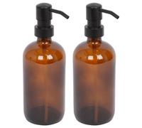 Harbour Housewares Amber Glass Soap Dispensers Pack of 2-500ml Refillable Bottles with Black Pumps - Bathroom and Kitchen Accessories for Hand Wash, Lotion or Washing Up Liquid