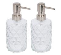Harbour Housewares 500Ml Glass Soap Dispensers - 2X Prism Bathroom Kitchen Spa Refillable Hand Wash Or Lotion Bottle With Pump