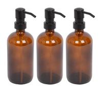 Harbour Housewares 500Ml Glass Soap Dispensers - 3X Amber Bathroom Kitchen Spa Refillable Hand Wash Or Lotion Bottle With Pump