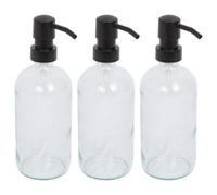 Harbour Housewares 500Ml Glass Soap Dispensers - 3X Clear Bathroom Kitchen Spa Refillable Hand Wash Or Lotion Bottle With Pump