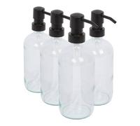 Harbour Housewares Clear Glass Soap Dispensers Pack of 4-500ml Refillable Bottles with Black Pumps - Bathroom and Kitchen Accessories for Hand Wash, Lotion or Washing Up Liquid