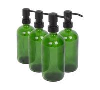 Harbour Housewares Green Glass Soap Dispensers Pack of 4-500ml Refillable Bottles with Black Pumps - Bathroom and Kitchen Accessories for Hand Wash, Lotion or Washing Up Liquid