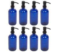 Harbour Housewares Blue Glass Soap Dispensers Pack of 8-500ml Refillable Bottles with Black Pumps - Bathroom and Kitchen Accessories for Hand Wash, Lotion or Washing Up Liquid
