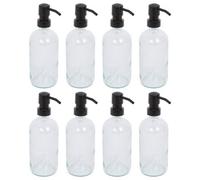 Harbour Housewares Clear Glass Soap Dispensers Pack of 8-500ml Refillable Bottles with Black Pumps - Bathroom and Kitchen Accessories for Hand Wash, Lotion or Washing Up Liquid
