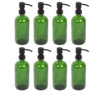 Harbour Housewares Green Glass Soap Dispensers Pack of 8-500ml Refillable Bottles with Black Pumps - Bathroom and Kitchen Accessories for Hand Wash, Lotion or Washing Up Liquid