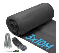 Harbour Housewares 50Gsm Weed Control Fabric Set With Pegs & Plates - 3M X 10M (3 Rolls) Weed Membrane Barrier Ground Cover