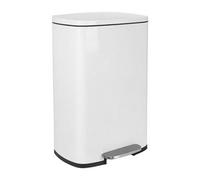 Harbour Housewares 50L Kitchen Waste Bin - White Soft Close Kitchen Trash Can Stainless Steel Rubbish Pedal Bin With Inner Bucket