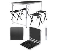 Harbour Housewares 5Pc Height Adjustable Folding Picnic Table & Chairs Set - Black - Portable Outdoor Garden Camping Furniture