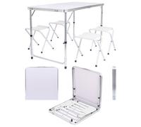 Harbour Housewares 5Pc Height Adjustable Folding Picnic Table & Chairs Set - White - Portable Outdoor Garden Camping Furniture