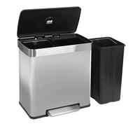 Harbour Housewares 60L Double Kitchen Pedal Bin - 2 x 30L Brushed Stainless Steel Recycling Waste Bin with Soft Close Lids, Dual Compartments & Removable Inner Buckets for Home & Office
