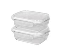 Harbour Housewares 640ml Glass Food Storage Containers with Lids - Clear/White - 2x Small Reusable Airtight Meal Prep Lunch Box Takeaway Cereal Pantry Tubs Set | Safe for Freezer and Microwave