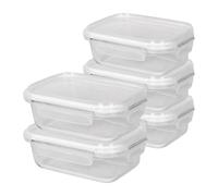 Harbour Housewares 640ml Glass Food Storage Containers with Lids - Clear/White - 5x Small Reusable Airtight Meal Prep Lunch Box Takeaway Cereal Pantry Tubs Set | Safe for Freezer and Microwave