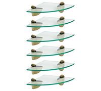 Harbour Housewares 6X Floating Glass Corner Shelves - 20Cm - Gold Brackets - Bathroom Shower Storage Vanity Display Unit Shelf