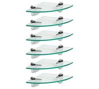 Harbour Housewares 6X Floating Glass Corner Shelves - 20Cm - Silver Brackets - Bathroom Shower Storage Vanity Display Unit Shelf