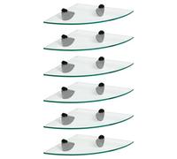 Harbour Housewares 6X Floating Glass Corner Shelves - 30Cm - Black Brackets - Bathroom Shower Storage Vanity Display Unit Shelf