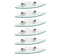 Harbour Housewares 6X Floating Glass Corner Shelves - 30Cm - Gold Brackets - Bathroom Shower Storage Vanity Display Unit Shelf