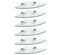 Harbour Housewares 6X Floating Glass Corner Shelves - 30Cm - Silver Brackets - Bathroom Shower Storage Vanity Display Unit Shelf