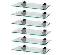 Harbour Housewares 6X Floating Glass Shelves - 40Cm - Black Brackets - Bathroom Shower Storage Vanity Display Unit Shelf