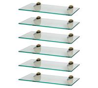 Harbour Housewares 6X Floating Glass Shelves - 40Cm - Gold Brackets - Bathroom Shower Storage Vanity Display Unit Shelf