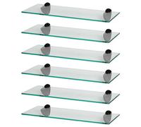 Harbour Housewares 6X Floating Glass Shelves - 50Cm - Black Brackets - Bathroom Shower Storage Vanity Display Unit Shelf