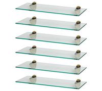 Harbour Housewares 6X Floating Glass Shelves - 50Cm - Gold Brackets - Bathroom Shower Storage Vanity Display Unit Shelf