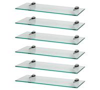 Harbour Housewares 6X Floating Glass Shelves - 50Cm - Silver Brackets - Bathroom Shower Storage Vanity Display Unit Shelf
