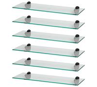 Harbour Housewares 6X Floating Glass Shelves - 60Cm - Black Brackets - Bathroom Shower Storage Vanity Display Unit Shelf