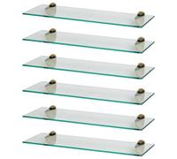 Harbour Housewares 6X Floating Glass Shelves - 60Cm - Gold Brackets - Bathroom Shower Storage Vanity Display Unit Shelf