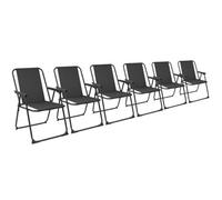 Harbour Housewares 6X Folding Beach Chairs - Black - Metal Frame Fabric Canvas Portable Garden Beach Chairs