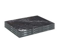 Harbour Housewares 6X Glass Placemats - 30 X 20Cm - Black Marble - Dining Table Place Mats Tabletop Protector For Kitchen Worktops