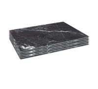 Harbour Housewares 6X Glass Placemats - 40 X 30Cm - Black Marble - Dining Table Place Mats Tabletop Protector For Kitchen Worktops