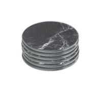 Harbour Housewares 6X Round Glass Coasters - 10Cm - Black Marble Tabletop Protection Mat Drink Coaster Decorative Dining Placemat