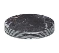 Harbour Housewares 6X Round Glass Placemats - 30Cm - Black Marble Dining Table Place Mats Tabletop Protector For Kitchen Worktops