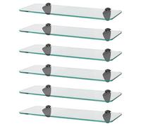 Harbour Housewares 6X Rounded Floating Glass Shelves - 40Cm - Black Brackets - Bathroom Shower Storage Vanity Display Unit Shelf