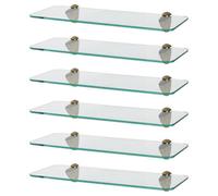 Harbour Housewares 6X Rounded Floating Glass Shelves - 40Cm - Gold Brackets - Bathroom Shower Storage Vanity Display Unit Shelf