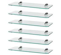 Harbour Housewares 6X Rounded Floating Glass Shelves - 40Cm - Silver Brackets - Bathroom Shower Storage Vanity Display Unit Shelf