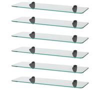 Harbour Housewares 6X Rounded Floating Glass Shelves - 50Cm - Black Brackets - Bathroom Shower Storage Vanity Display Unit Shelf