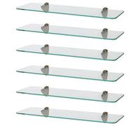 Harbour Housewares 6X Rounded Floating Glass Shelves - 50Cm - Gold Brackets - Bathroom Shower Storage Vanity Display Unit Shelf