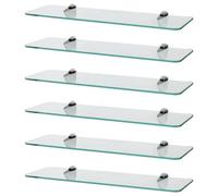 Harbour Housewares 6X Rounded Floating Glass Shelves - 50Cm - Silver Brackets - Bathroom Shower Storage Vanity Display Unit Shelf