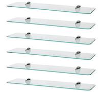 Harbour Housewares 6X Rounded Floating Glass Shelves - 60Cm - Silver Brackets - Bathroom Shower Storage Vanity Display Unit Shelf