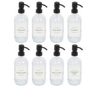 Harbour Housewares 8x Glass Soap Dispensers with Labels - 500ml - Clear/White - Bathroom Kitchen Shampoo Shower Gel Liquid Hand Wash Foam Pump Bottle