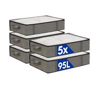 Harbour Housewares 95 Litre Under Bed Storage Bags with Lid - Grey - 5x Large Foldable Flat Pack Fabric Bedroom Wardrobe Shoe Bedding Clothing Duvet Blanket Organiser Box with Zip and Handles