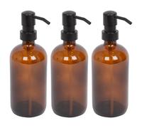 Harbour Housewares Amber Glass Soap Dispensers Pack of 3-500ml Refillable Bottles with Black Pumps - Bathroom and Kitchen Accessories for Hand Wash, Lotion or Washing Up Liquid