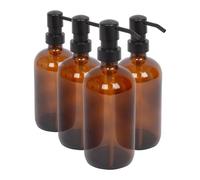 Harbour Housewares Amber Glass Soap Dispensers Pack of 4-500ml Refillable Bottles with Black Pumps - Bathroom and Kitchen Accessories for Hand Wash, Lotion or Washing Up Liquid
